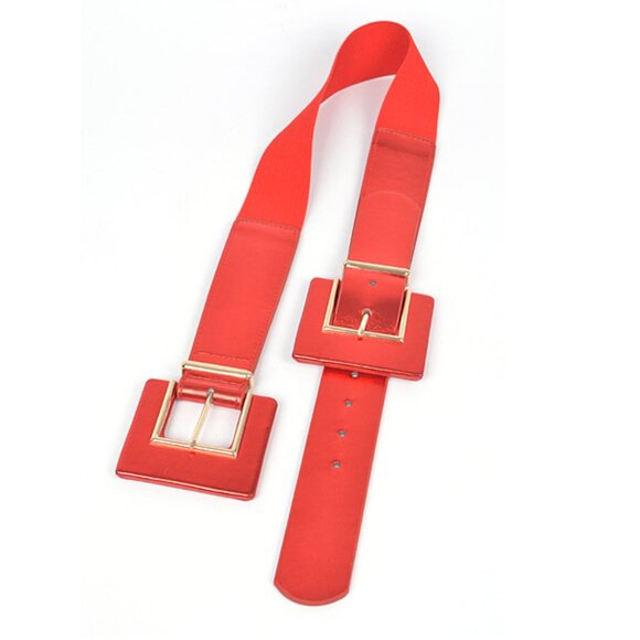 BNWT Metallic Double Buckle Elastic Fashion Belt Square Buckle Stretch Belt - Picture 6 of 6